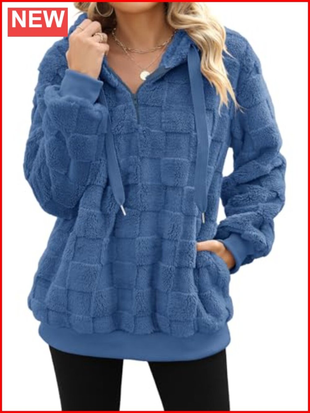 Womens Fleece Pullover Oversized Sherpa Jacket Half Zip Hooded Sweatshirt